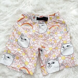 Ripndip White and Yellow Cat Print Athletic Shorts